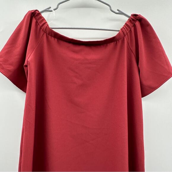Nordstrom BP Mauve Red Short Sleeve Off the Shoulder Shift Mini Dress Size M NEW - Picture 2 of 11